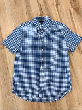 Ralph Lauren Blue White Gingham Short-Sleeve Button-Down Shirt